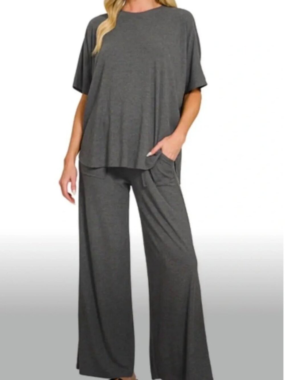 Zenana Micro Ribbed Slub Knit Matching Set - Picture 2 of 5
